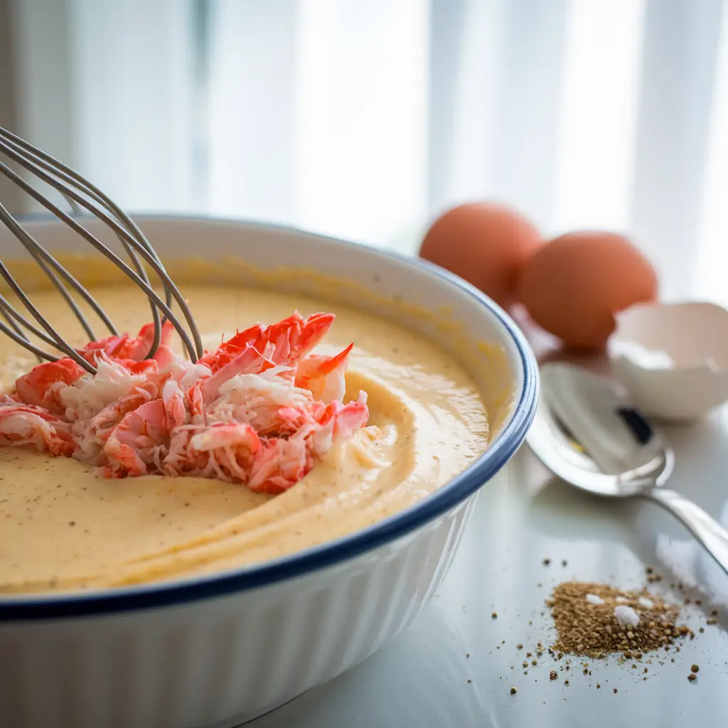 Blend Custard and Crab with Care
Prepare your custard to perfection, then delicately incorporate the shredded crab meat. Be gentle while folding to maintain the crab's tender texture. Aim for an even distribution of crab throughout the custard for a harmonious flavor in every bite.