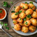 Golden, crispy country potatoes garnished with parsley on a rustic plate.